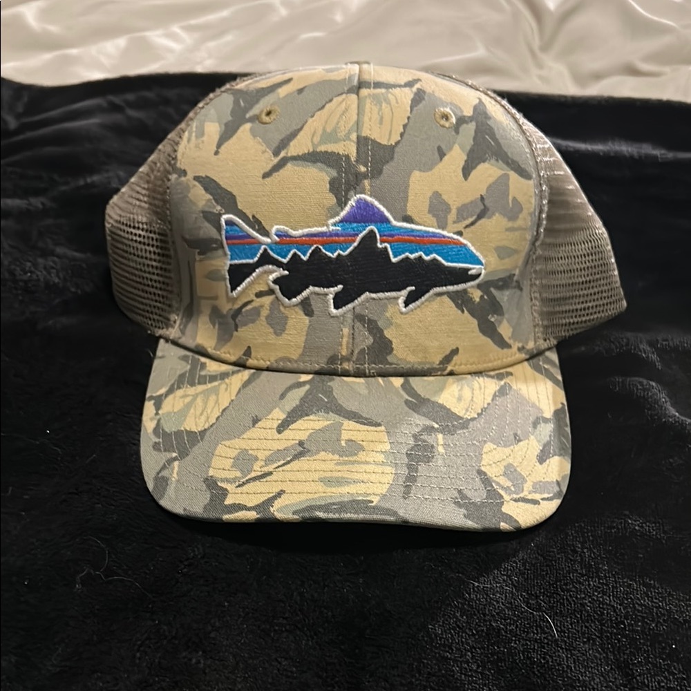 Patagonia Camouflage Trucker Hat with Fish Patch